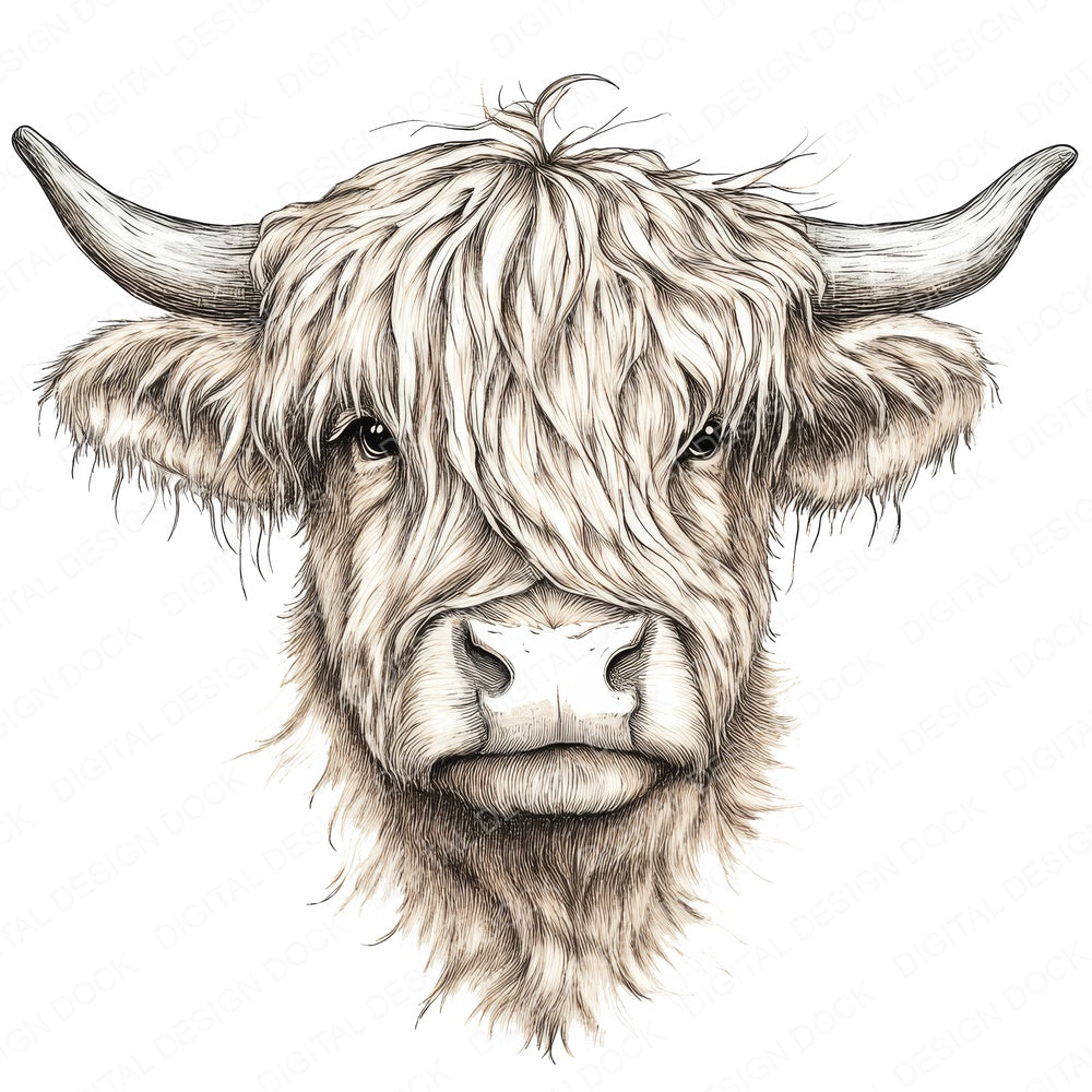 Highland Cow Portrait fussy cut sheet in A4 format showing all 12 designs on one printable page