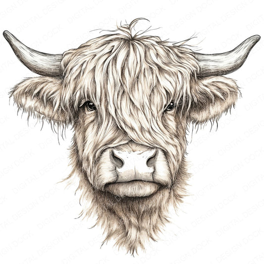 Highland Cow Portrait fussy cut sheet in A4 format showing all 12 designs on one printable page