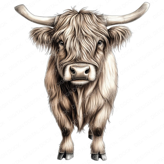 Highland Cow Portrait fussy cut sheet in US Letter format showing all 12 designs on one printable page