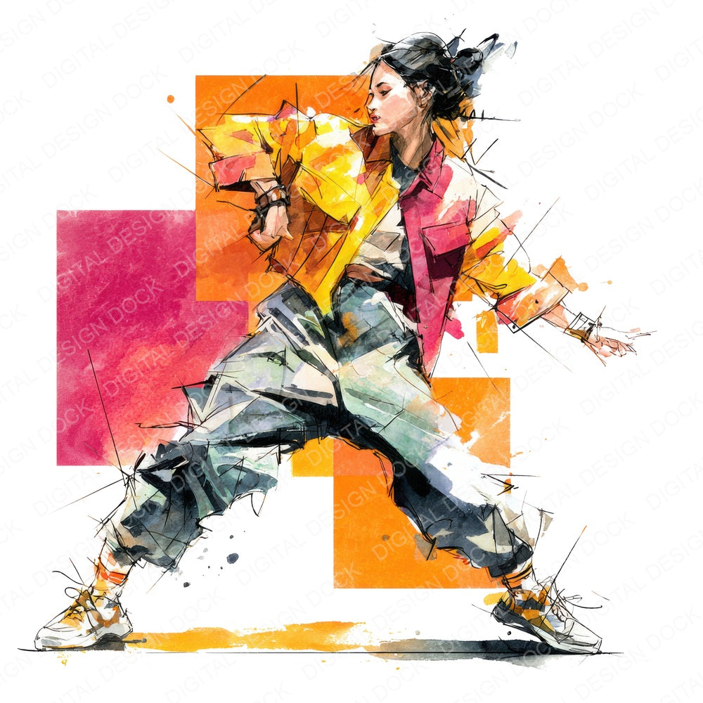 Hip Hop Dancer Woman fussy cut sheet in A4 format showing all 12 designs on one printable page