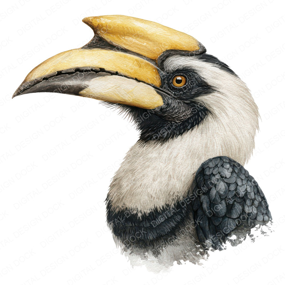 Hornbill Exotic Bird Portrait fussy cut sheet in A4 format showing all 12 designs on one printable page