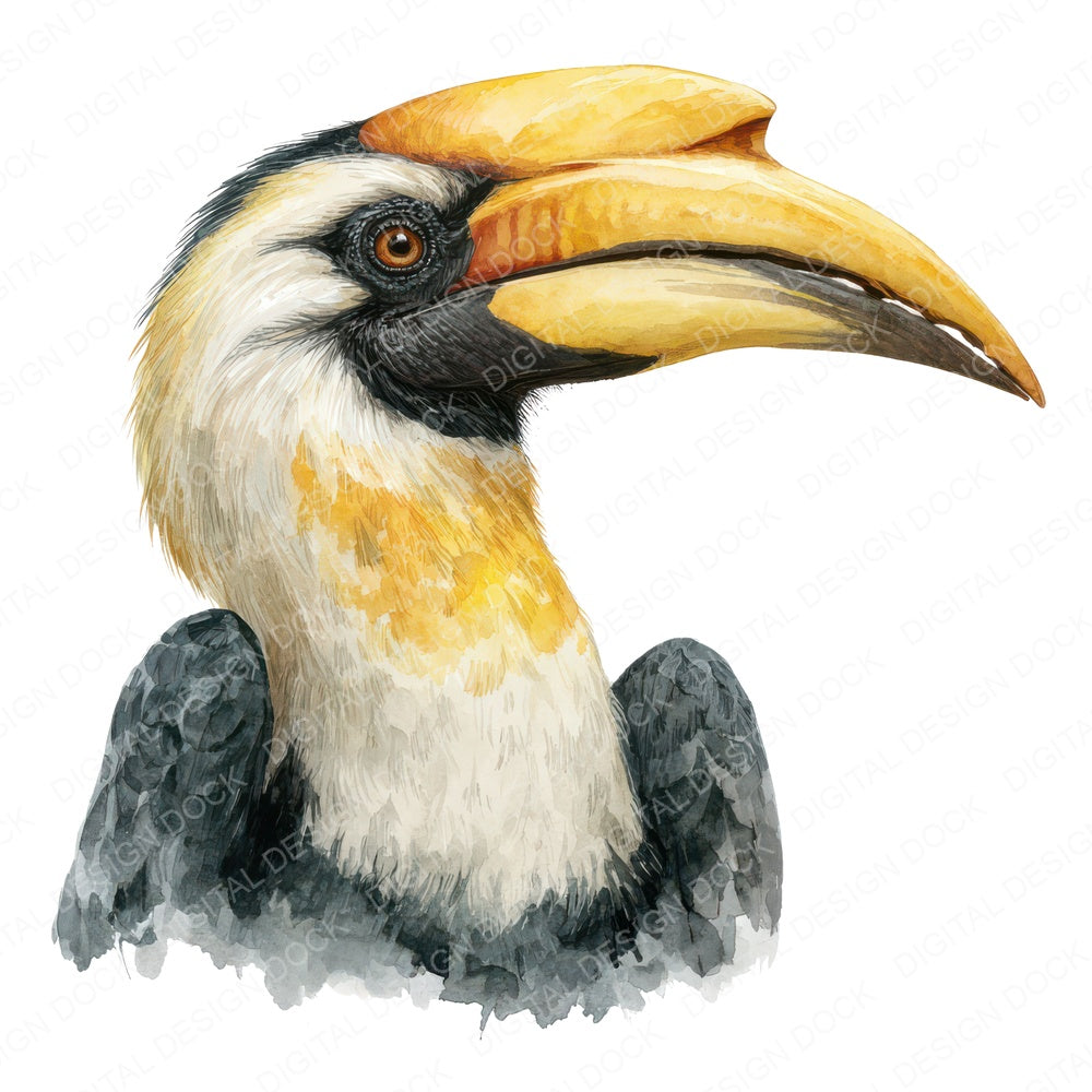 Hornbill Exotic Bird Portrait fussy cut sheet in US Letter format showing all 12 designs on one printable page