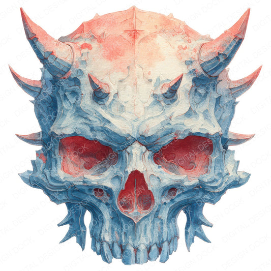 Horned Demonic Skull fussy cut sheet in A4 format showing all 12 designs on one printable page