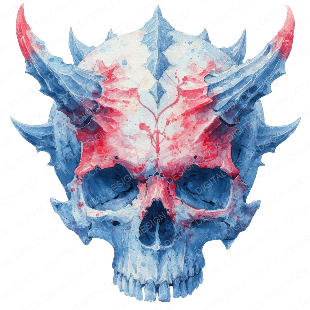 Horned Demonic Skull fussy cut sheet in US Letter format showing all 12 designs on one printable page