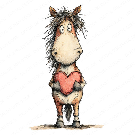 Horse Love Heart fussy cut sheet in A4 format showing all 12 designs on one printable page
