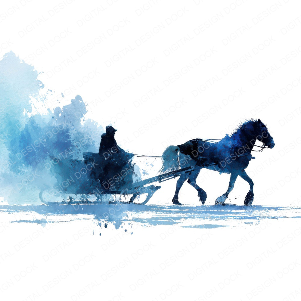 Horse Sleigh Silhouette fussy cut sheet in A4 format showing all 12 designs on one printable page