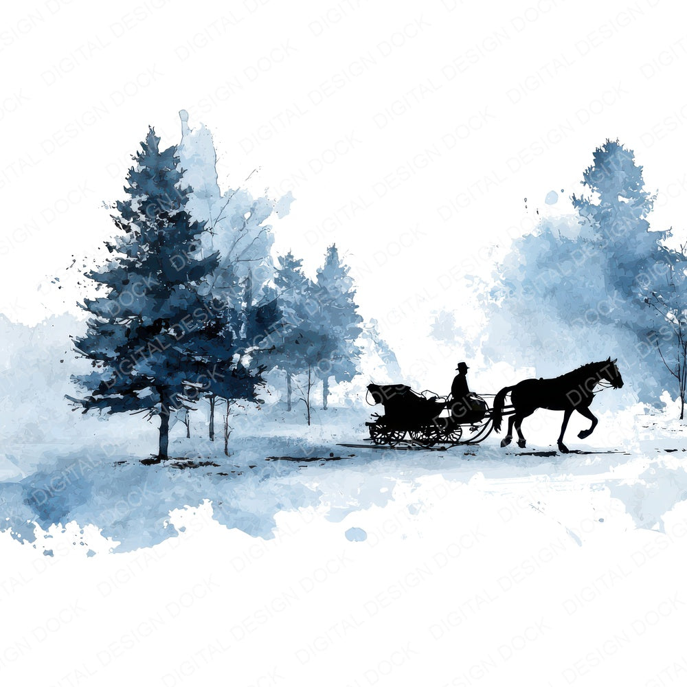 Horse Sleigh Silhouette fussy cut sheet in US Letter format showing all 12 designs on one printable page