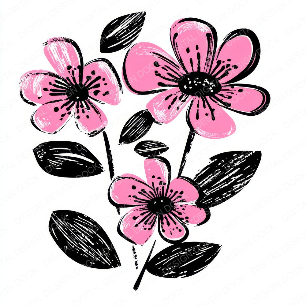Hot Pink Abstract Flowers fussy cut sheet in A4 format showing all 12 designs on one printable page