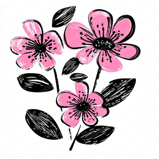 Hot Pink Abstract Flowers fussy cut sheet in A4 format showing all 12 designs on one printable page
