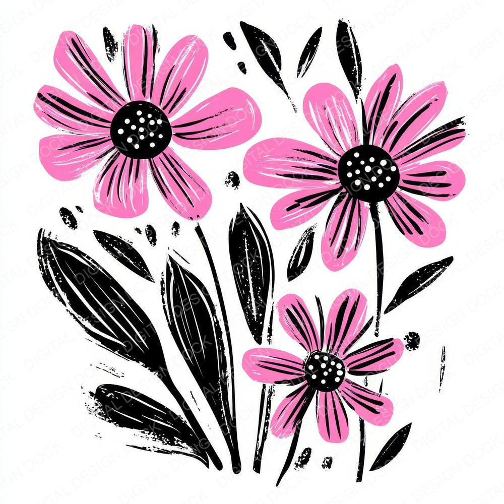 Hot Pink Abstract Flowers fussy cut sheet in US Letter format showing all 12 designs on one printable page
