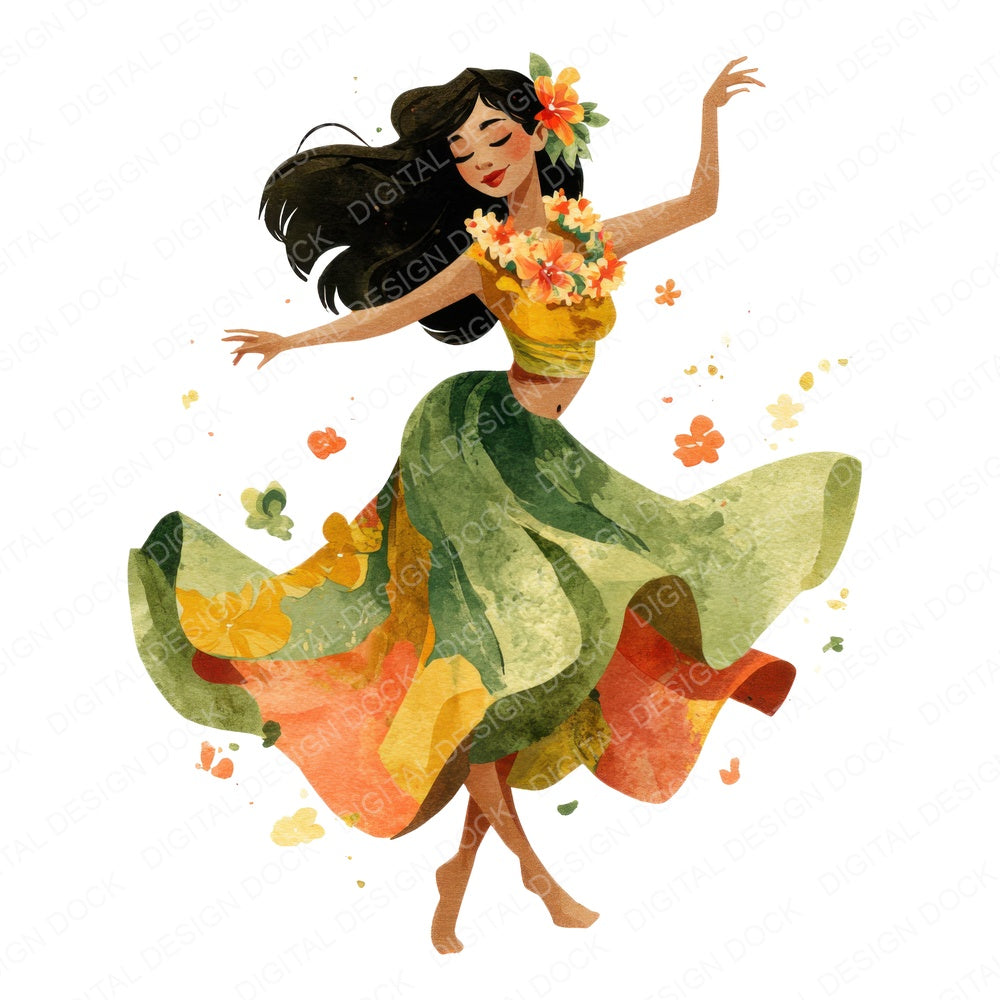 Hula Dancer Woman fussy cut sheet in A4 format showing all 12 designs on one printable page