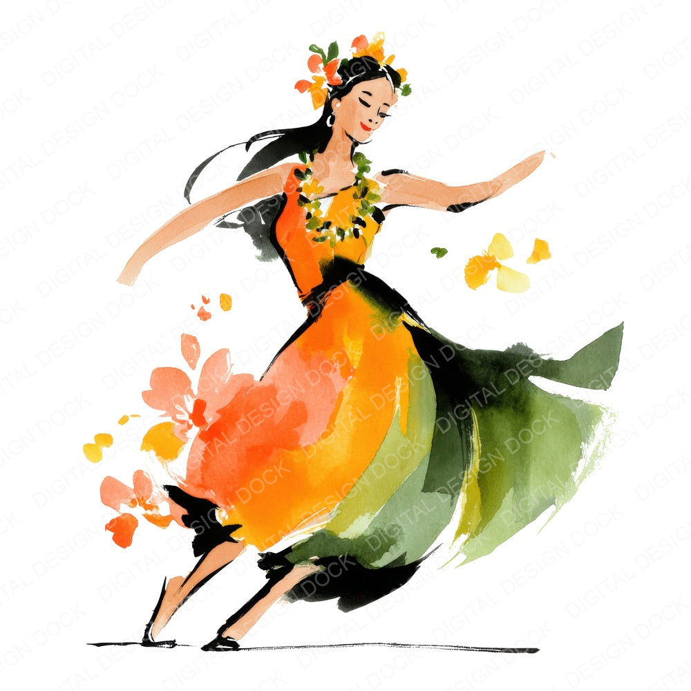 Hula Dancer Woman fussy cut sheet in US Letter format showing all 12 designs on one printable page