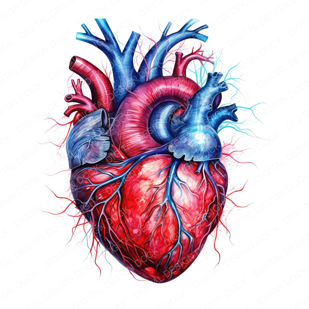 Human Heart Anatomical Illustration fussy cut sheet in A4 format showing all 12 designs on one printable page