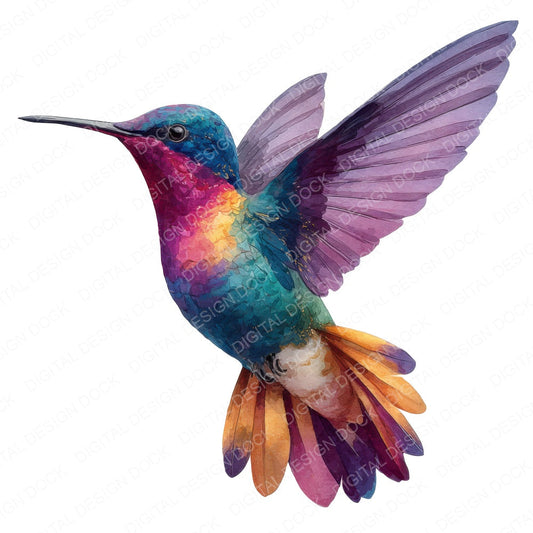 Hummingbird Illustration fussy cut sheet in US Letter format showing all 12 designs on one printable page