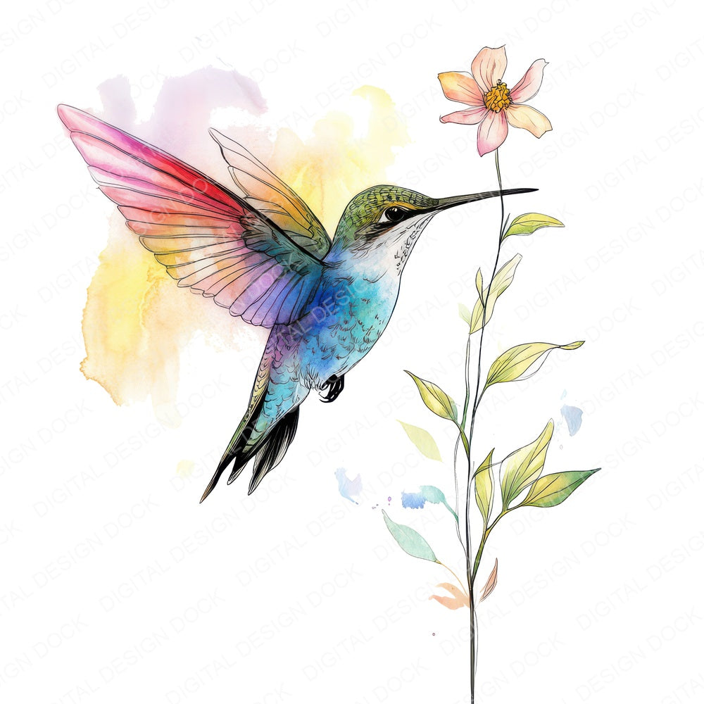 Hummingbird and Wildflower fussy cut sheet in US Letter format showing all 12 designs on one printable page