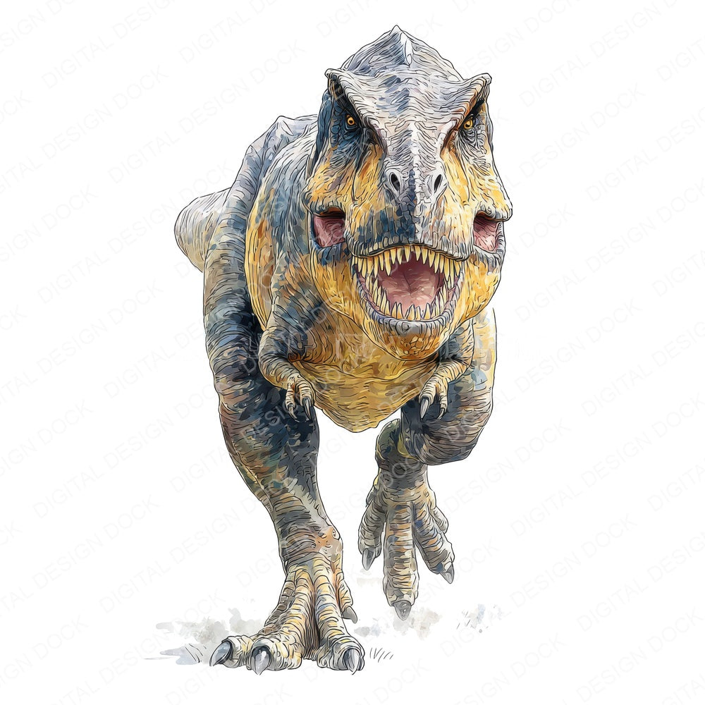 Hyperrealistic Watercolour T Rex Dinosaur fussy cut sheet in A4 format showing all 12 designs on one printable page