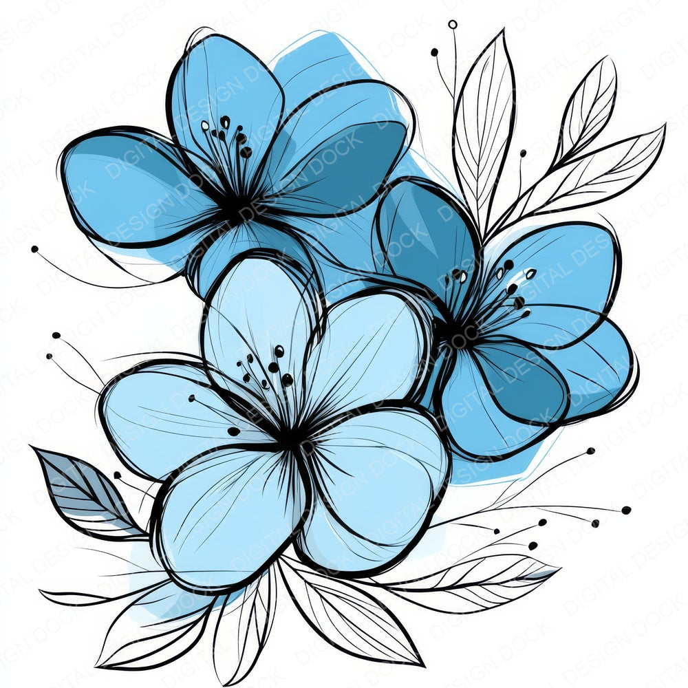 Ice Blue Abstract Flowers Clipart Set (DDD005855)