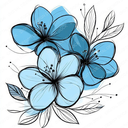 Ice Blue Abstract Flowers fussy cut sheet in A4 format showing all 12 designs on one printable page