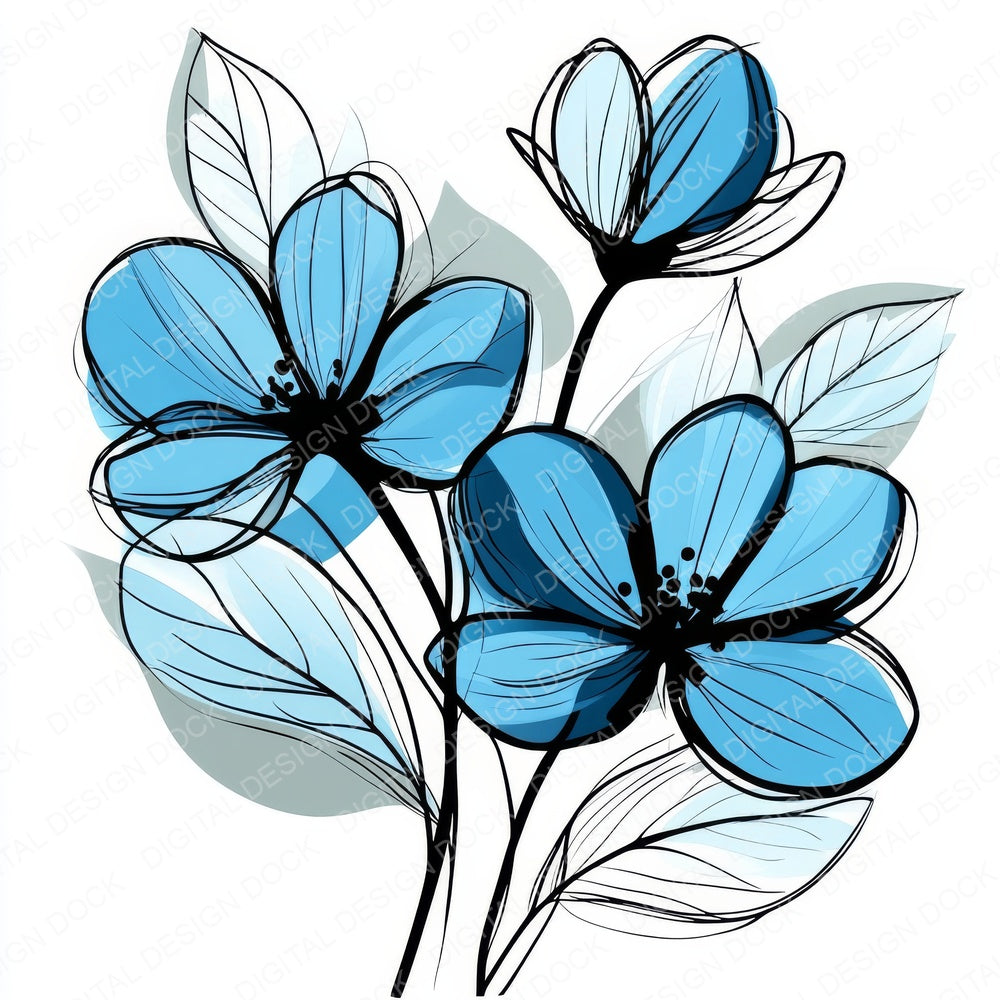 Ice Blue Abstract Flowers Clipart Set (DDD005855)