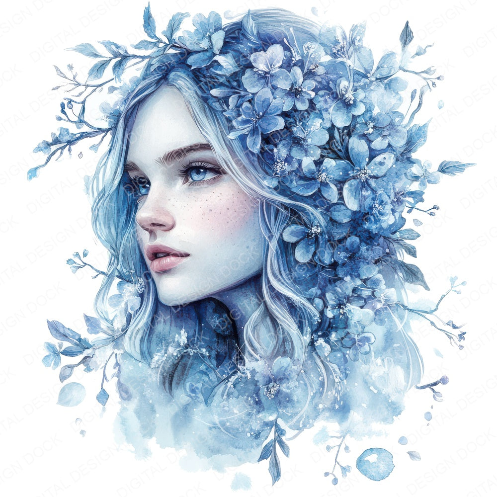 Ice Goddess Portrait fussy cut sheet in US Letter format showing all 12 designs on one printable page