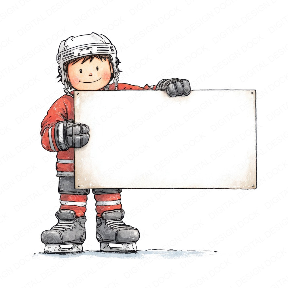 Ice Hockey Player holding Banner fussy cut sheet in A4 format showing all 12 designs on one printable page
