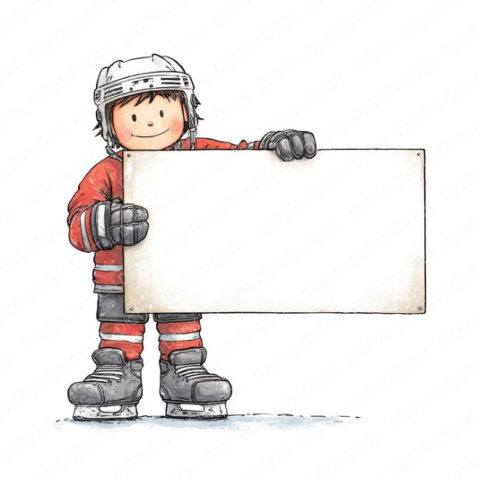 Ice Hockey Player holding Banner fussy cut sheet in A4 format showing all 12 designs on one printable page