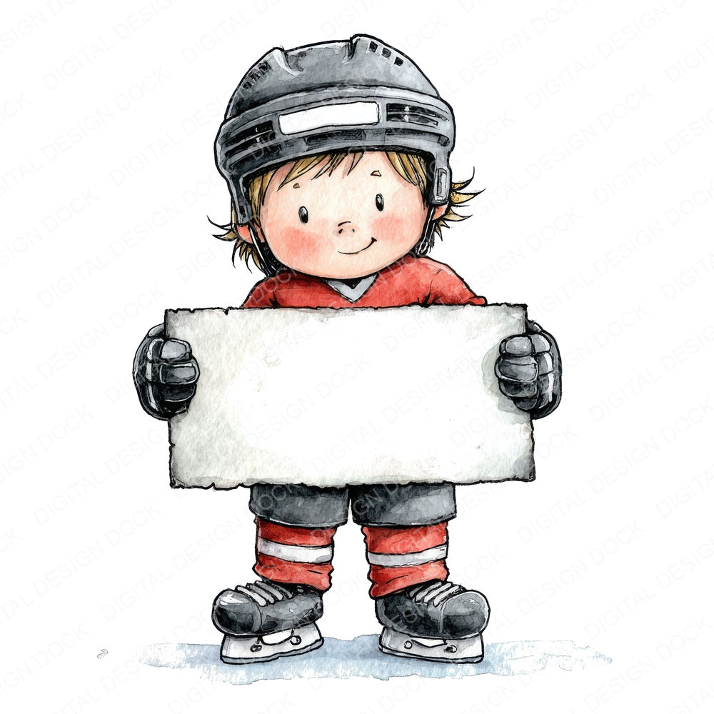 Ice Hockey Player holding Banner fussy cut sheet in US Letter format showing all 12 designs on one printable page