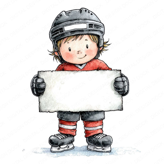 Ice Hockey Player holding Banner fussy cut sheet in US Letter format showing all 12 designs on one printable page