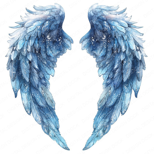 Icy Blue Angel Wings fussy cut sheet in A4 format showing all 12 designs on one printable page