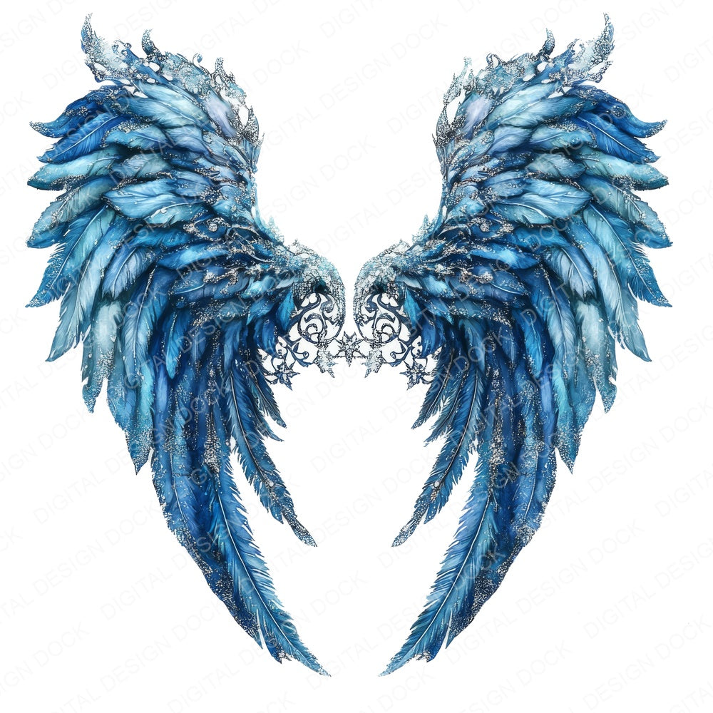 Icy Blue Angel Wings fussy cut sheet in US Letter format showing all 12 designs on one printable page