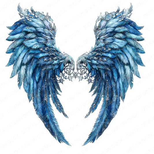 Icy Blue Angel Wings fussy cut sheet in US Letter format showing all 12 designs on one printable page