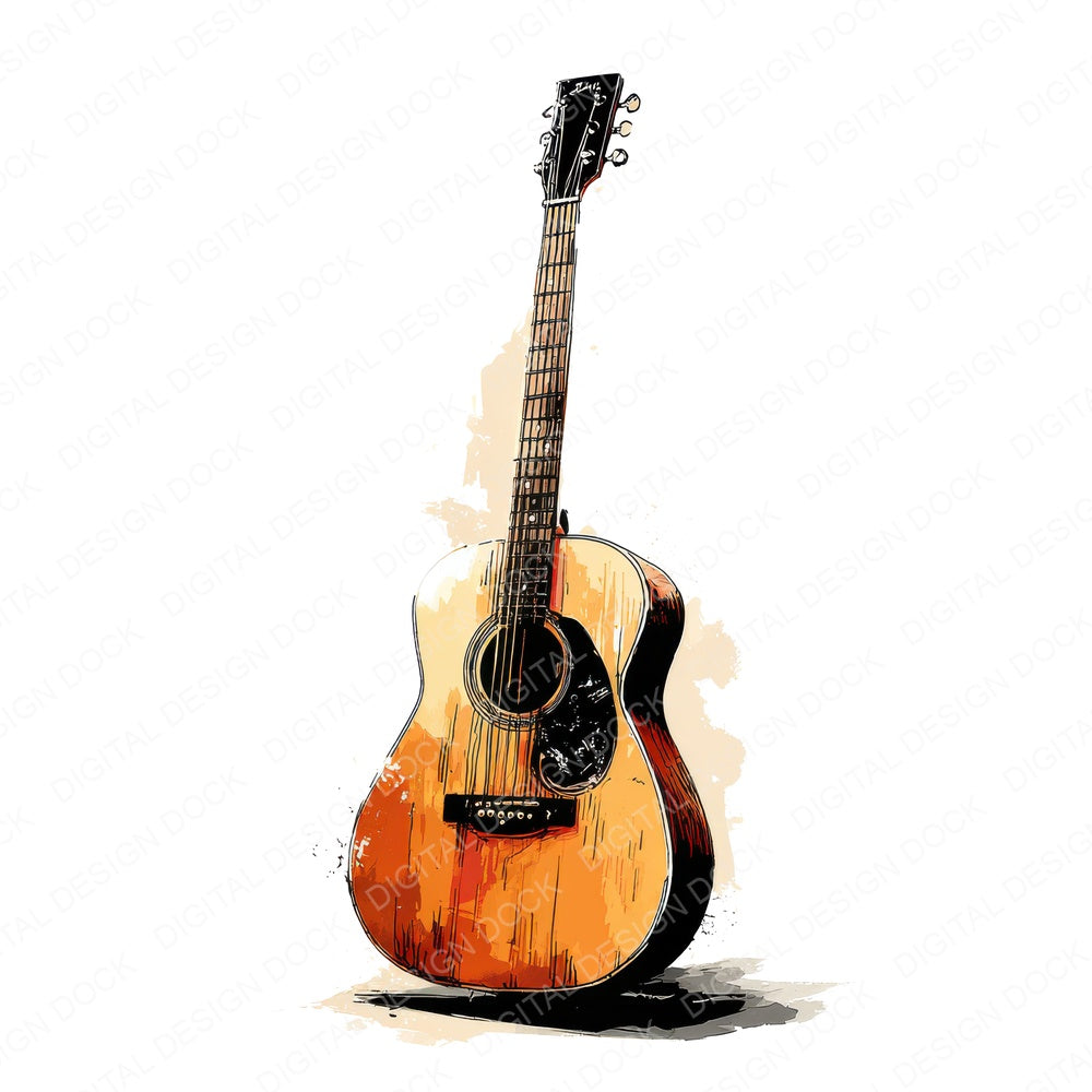 Illustrated Acoustic Guitar fussy cut sheet in A4 format showing all 12 designs on one printable page