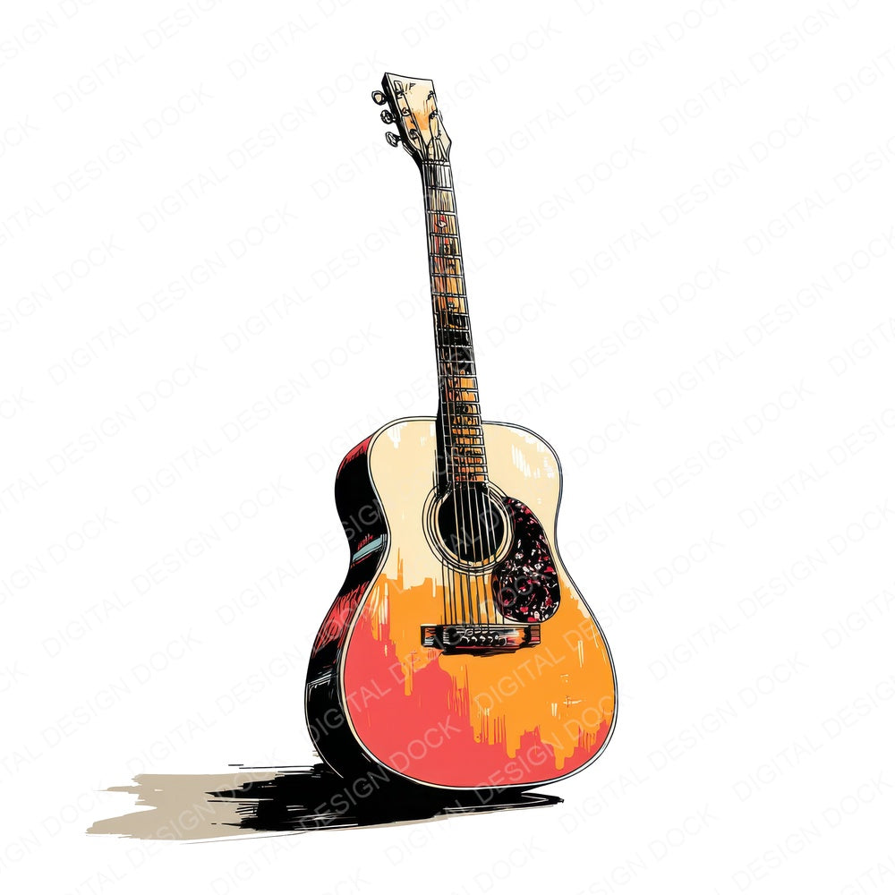 Illustrated Acoustic Guitar fussy cut sheet in US Letter format showing all 12 designs on one printable page