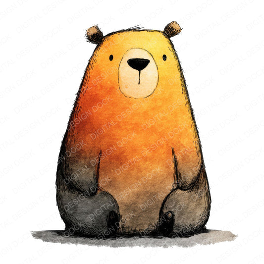 Illustrated Bear Character fussy cut sheet in A4 format showing all 12 designs on one printable page