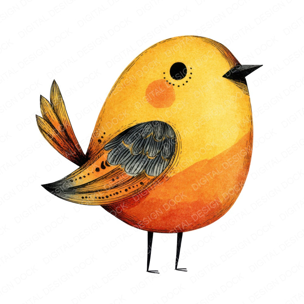 Illustrated Bird Character fussy cut sheet in A4 format showing all 12 designs on one printable page