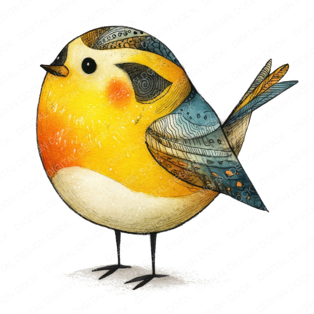 Illustrated Bird Character fussy cut sheet in US Letter format showing all 12 designs on one printable page