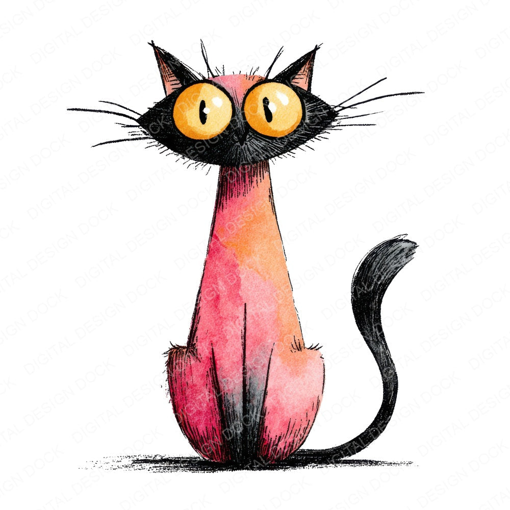 Illustrated Cat Character fussy cut sheet in A4 format showing all 12 designs on one printable page