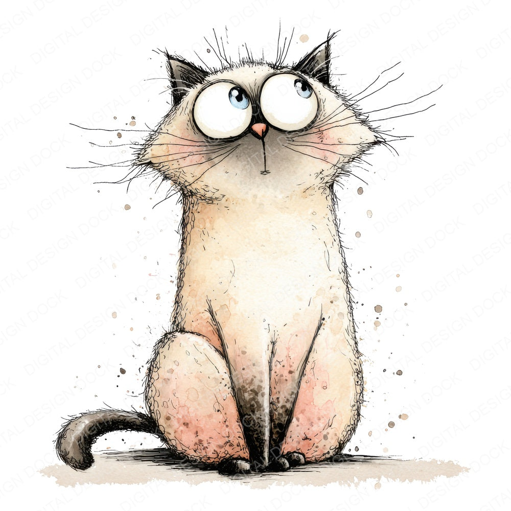 Illustrated Cat Character fussy cut sheet in US Letter format showing all 12 designs on one printable page
