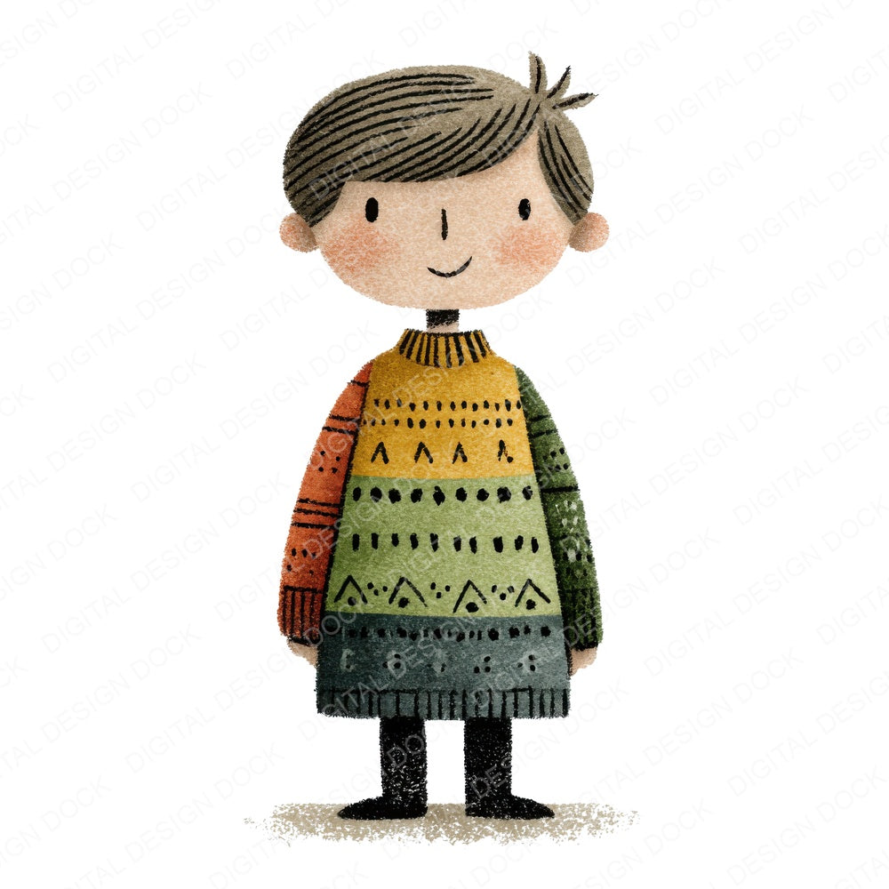 Illustrated Child Character fussy cut sheet in A4 format showing all 12 designs on one printable page