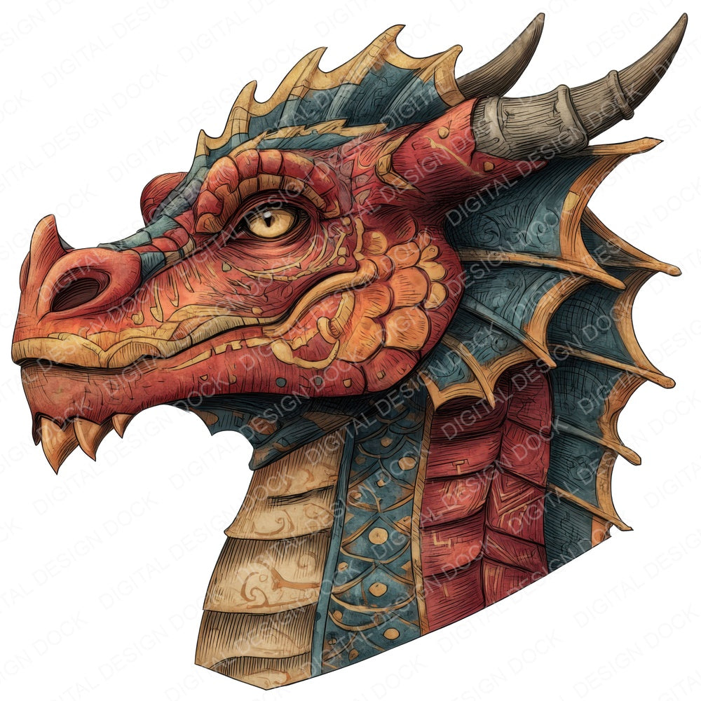 Illustrated Dragon Portrait fussy cut sheet in US Letter format showing all 12 designs on one printable page