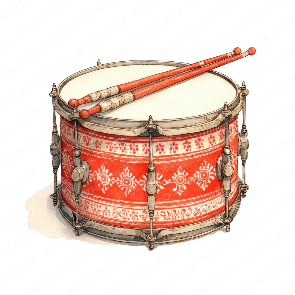 Illustrated Drum fussy cut sheet in US Letter format showing all 12 designs on one printable page