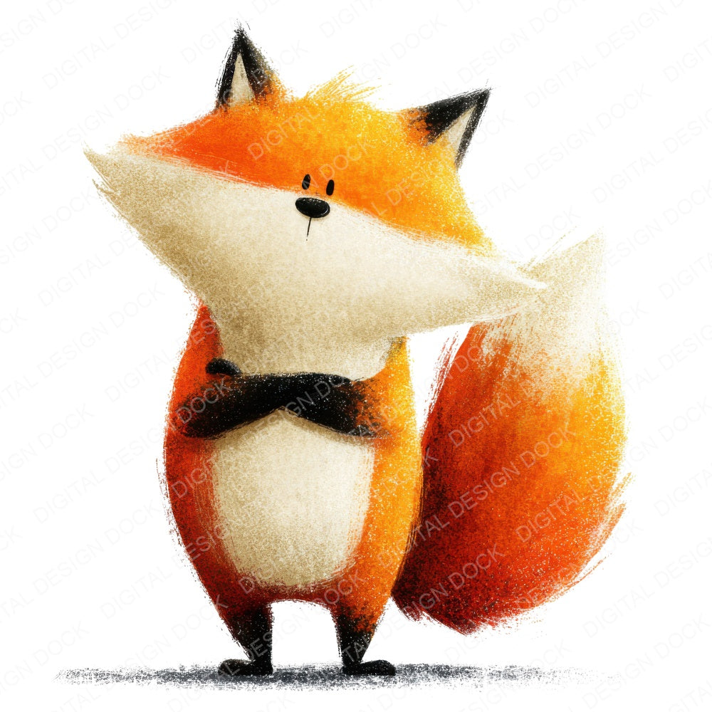 Illustrated Fox Character fussy cut sheet in A4 format showing all 12 designs on one printable page