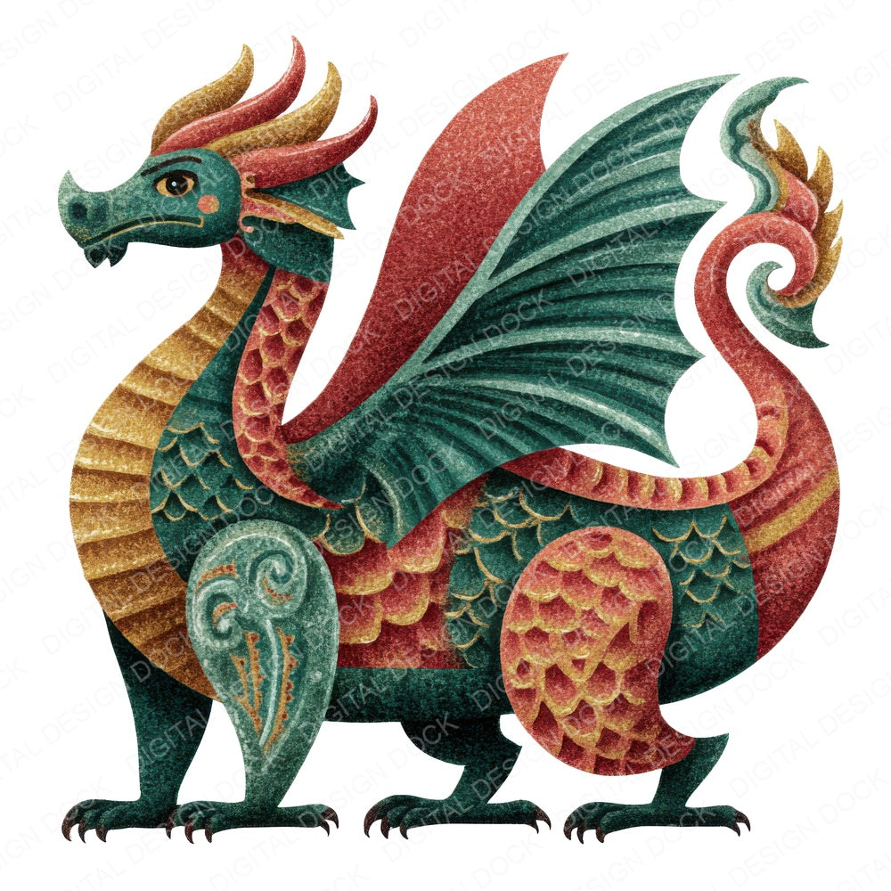 Illustrated Medieval Dragon fussy cut sheet in A4 format showing all 12 designs on one printable page