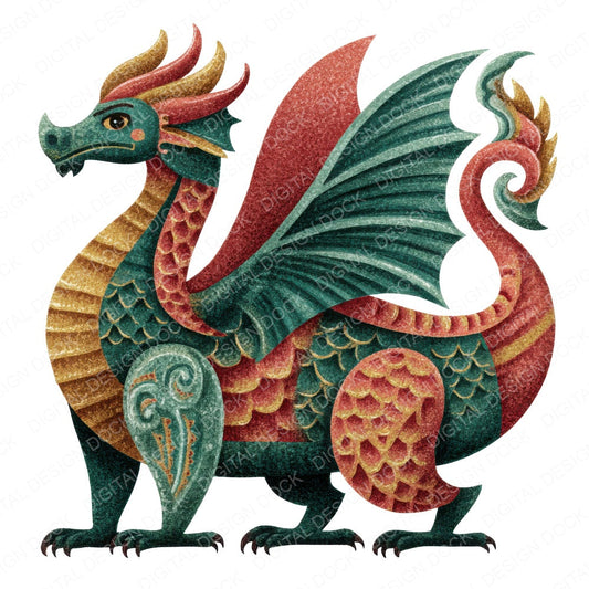 Illustrated Medieval Dragon fussy cut sheet in A4 format showing all 12 designs on one printable page