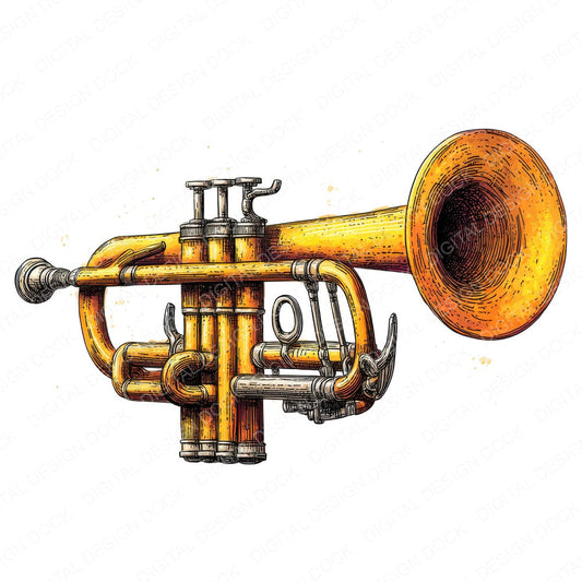 Illustrated Trumpet fussy cut sheet in A4 format showing all 12 designs on one printable page