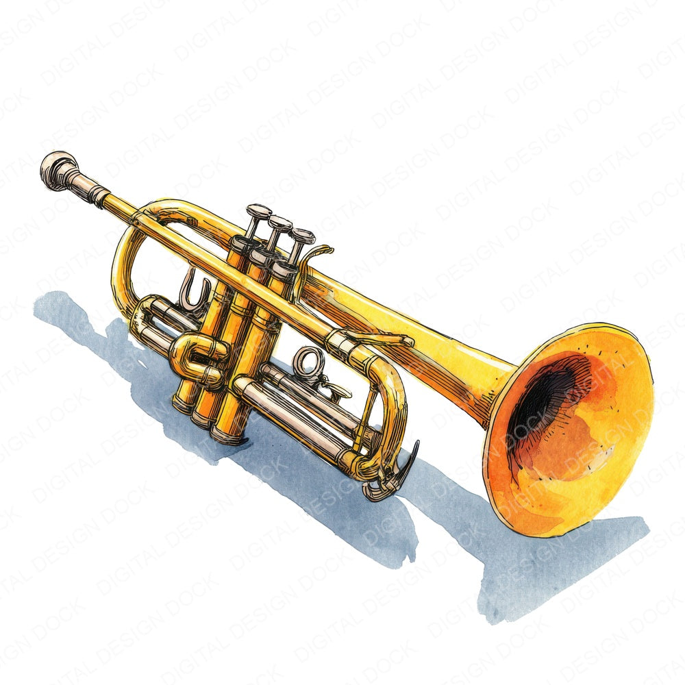 Illustrated Trumpet fussy cut sheet in US Letter format showing all 12 designs on one printable page