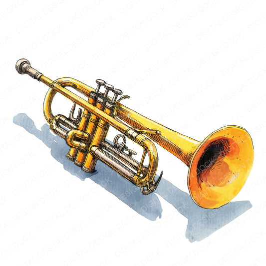 Illustrated Trumpet fussy cut sheet in US Letter format showing all 12 designs on one printable page