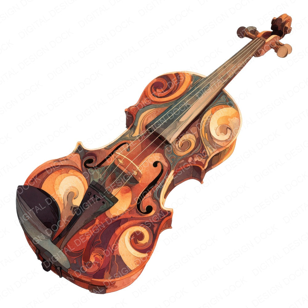 Illustrated Violin fussy cut sheet in A4 format showing all 12 designs on one printable page