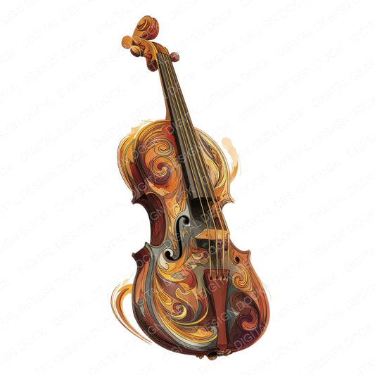 Illustrated Violin fussy cut sheet in US Letter format showing all 12 designs on one printable page
