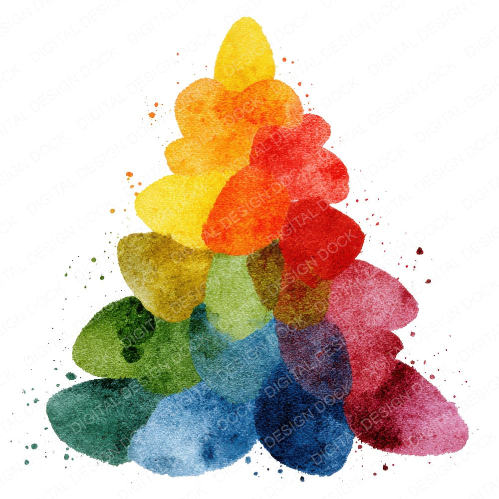 Impressionist Rainbow Christmas Tree fussy cut sheet in A4 format showing all 12 designs on one printable page